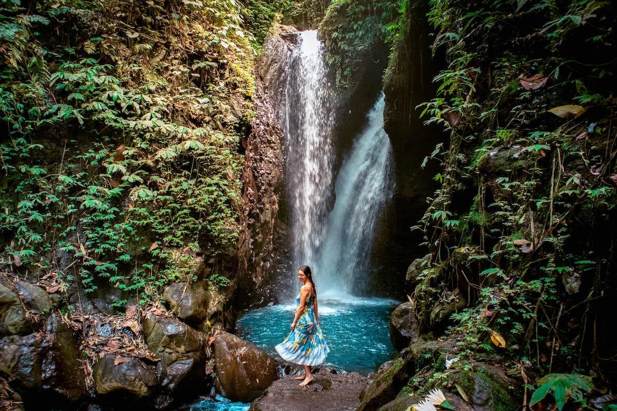 Sekumpul waterfall cascading in North Bali jungle